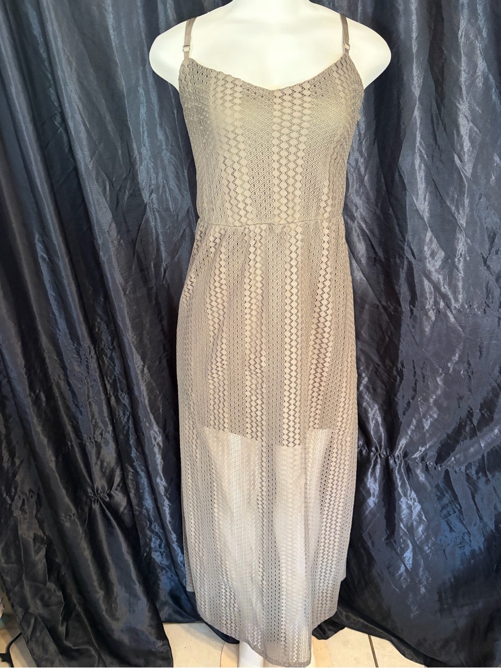 As U Wish Taupe Sheer Maxi Slip Dress